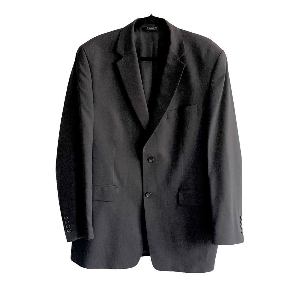 Alfred Sung Black Pinstripe Wool Blazer 42 Large